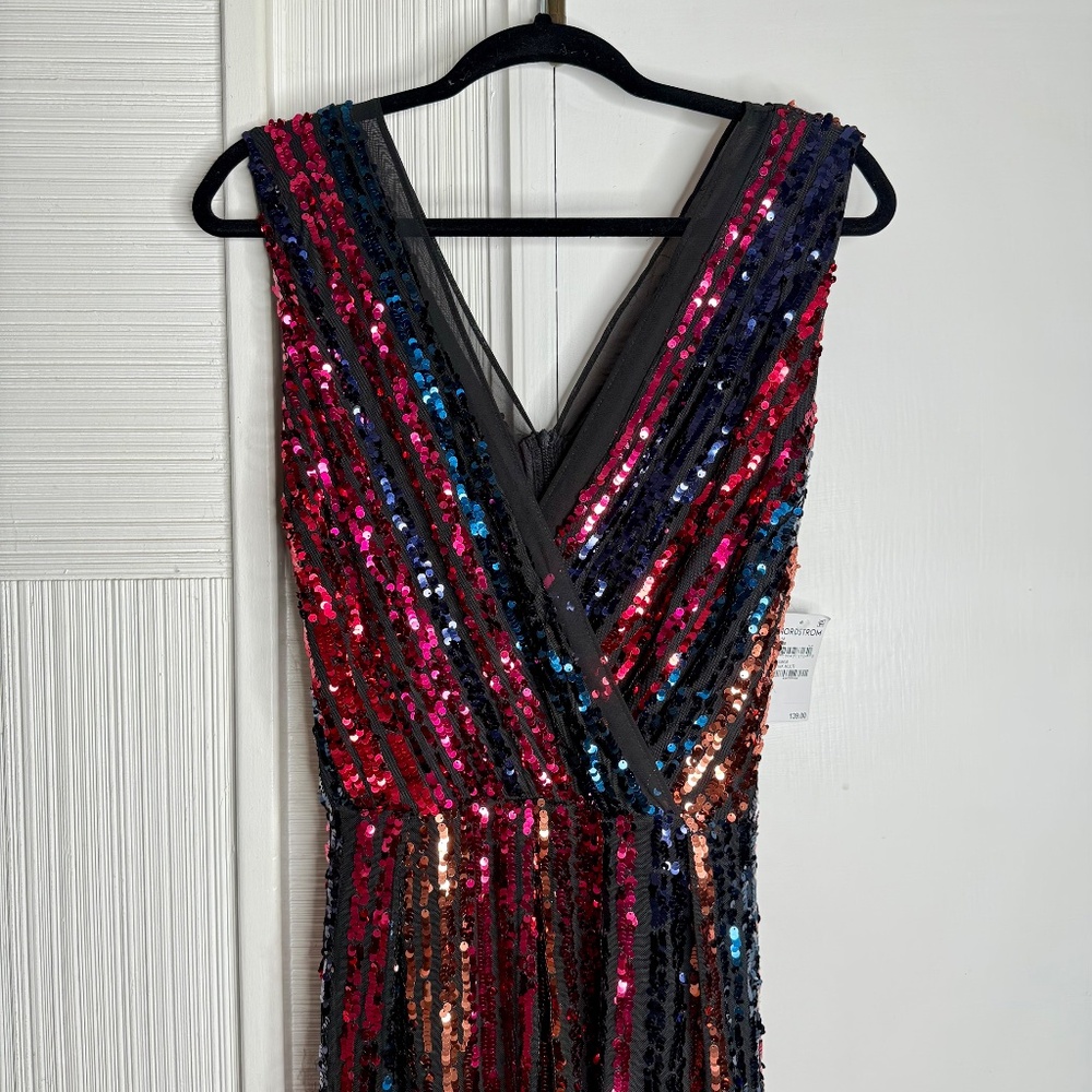 Julia Jordan Rainbow Sequin Stripe Fit & Flare Cocktail Dress - Brand New - XL